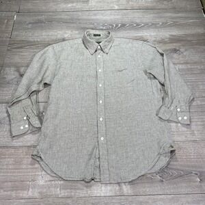 Orvis Signature Collection Shirt Mens XL Brown Linen‎ Houndstooth Button Down